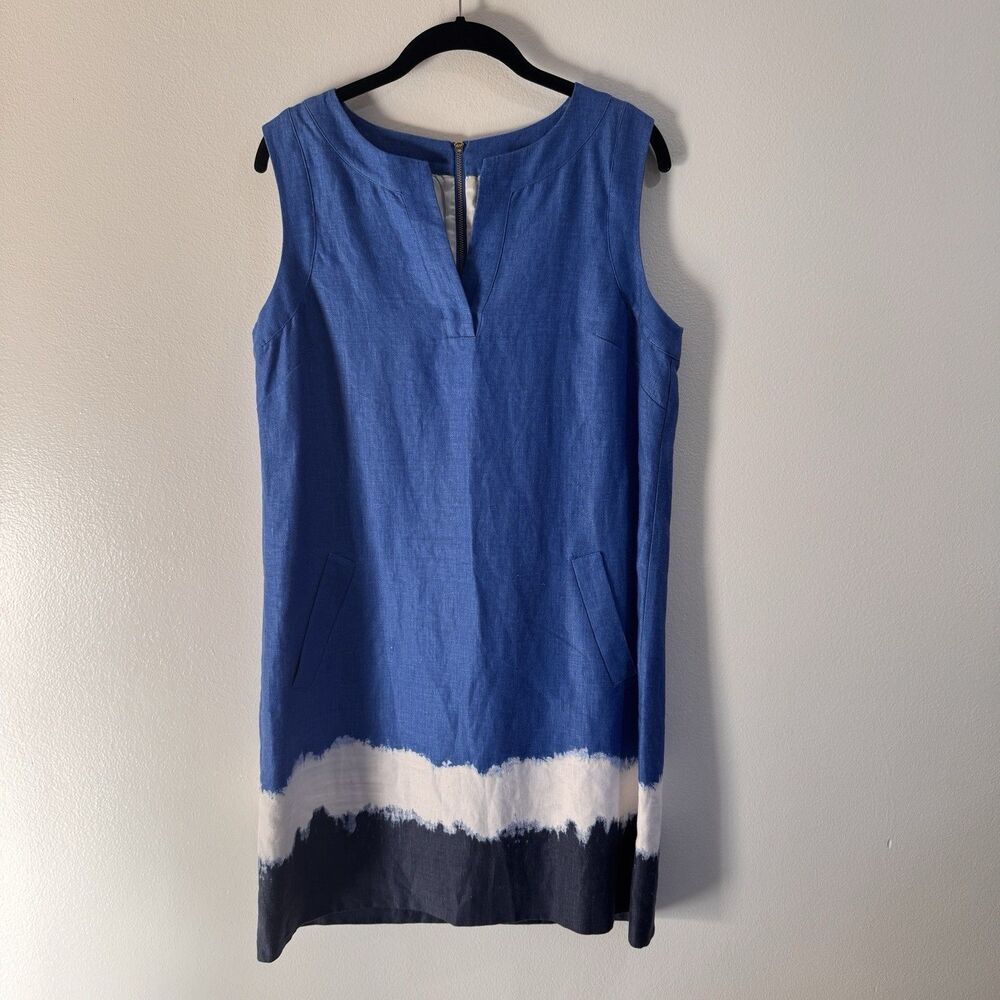Tahari Arthur S. Levine Shirt Dress 10 100% Linen Dip Dye Blue White Nautical